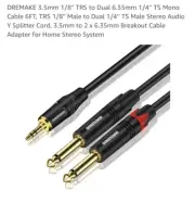 DREMAKE 3.5mm 1/8'' TRS to Dual 6.35mm 1/4'' TS Mono Cable 6FT,