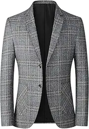 [Generic] Mens Plaid Blazer Sports Coat Casual Lightweight Two Button Suit Jacket Slim Fit Checkered Blazers for Men Wedding