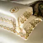 Bedding Set 4 Pcs Real Silk & Cotton Lace Embroidery Quilt Cover Flat Sheet Set