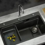 75X45CM Cefito Stainless Steel Sink Kitchen Single Bowl Black
