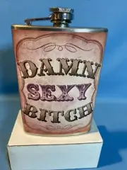 Trixie & Milo Genuine Flask "Damn Sexy Bi**ch" 8oz Stainless Steel Pink