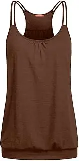 [NEWMEEN] Women's Scoop Neck Spaghetti Strap Racerback Sports Cami Tank Tops, Browm, Large