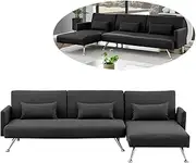 Foret 3 Seater Sofa Bed Corner Lounge Chaise Fabric Seat Couch Recliner Futon Black
