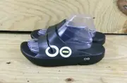 Oofos Ooahh Sports Slide Mens 9 Black White Recovery Slip On Sandals New