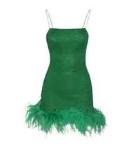 Oséree Lumiere Plumage Mini Dress EMERALD GREEN