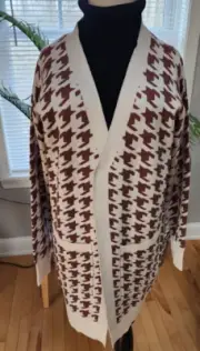 Willow & Wind Women Size S Soft Houndstooth Open Front Cardigan Brown Cream NWT