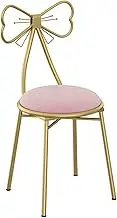 TINGTINGLI Bedroom Dressing Stool, Dressing Table Chair with Butterfly Backrest, Removable Backrest, Velvet/Leather Stool, Double Crossbar Reinforcement, Suitable for Girl's Room(Pink velvet cushion)