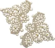HOMSFOU 2Pcs Pearl Applique Patches for Clothing Decoration Stylish DIY Garment Patches Delicate Shoe and Hat Decor Pearl Design for DIY Lovers