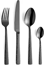 Amefa PVD Felicity Cutlery Set, Black Cutlery, 24-Piece Cutlery Set, for 6 People, 18/0 Stainless Steel, 13/0 Blade Steel, Hammered Handle, with Knife, Fork, Spoon & Coffee Spoon
