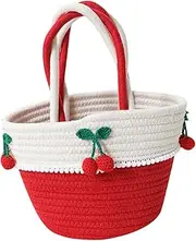 ERINGOGO Rope Cherry Basket Office Cotton Rope Basket Sling Bag Small Rope Baskets with Cherries Bags The Tote Bag Duffle Bag Storage Nursery Laundry Basket Woven Basket with Lid Bin