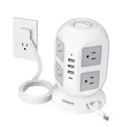 Tower Power Strip Surge Protector 10 Ft, Flat Plug Extension Cord with