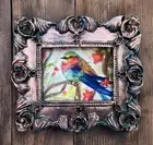 Lilac Breasted Roller songbird botanical mini watercolor print in ornate frame