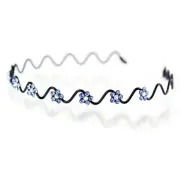 Hand Made Hair Jewelry Wavy Wire Headband with swarovski crystal Flowers, Blue
