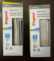 2 LEGRAND RADIANT PADDLE SWITCH NICKEL 15 AMP 3-WAY 120/277 VAC TM873-NICC10