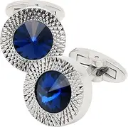 [Jonwo] Round Crystal Silver Cufflinks for Men With Gift Box Green/Blue/Colorful Crystals Men's Cuff Link Set for Wedding Shirt Party Business Birthday Anniversary Dress