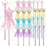 [Janinka] 24 Pack Glitter Princess Wand Kit for Kids Glitter Magic Dress up Wand Fairy Wand with Ribbon for Birthday Wedding Princess Dress up Role Play Party Supply Favor(Star,Butterfly)