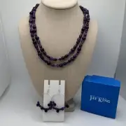 Mine Finds By Jay King Genuine Amethyst Beaded Necklace & Drop Hoop Earrings Set