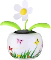 White Flower Solar Dancing Solar Powered Dancing in Colorful Shape Flip Flap Animated Bobblehead Dancer Window Sun Catcher Car Dashboard Solar Power Car Dashboard Decor