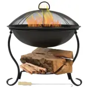 18 in Steel Fire Pit Bowl with Stand, Screen, Grate, and Poker by Sunnydaze