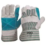 1 pair Large (one size) Pro Choice Green & Grey Striped Cotton Leather Work G...