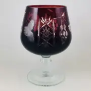 Bohemia Cranberry Red Brandy Snifter Cut To Clear Crystal Czech Grapes Starburst