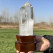 660g Natural Clear Quartz Obelisk Quartz Cystal Point Wand Tower + Stand