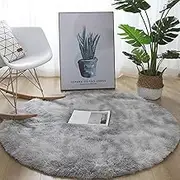 Round Rugs for Bedrooms Fluffy Living Room Circle Area Rug Soft Shaggy Carpet for Bedrooms, Living Room, Home Decor (Light Grey, 4ft/120cm)