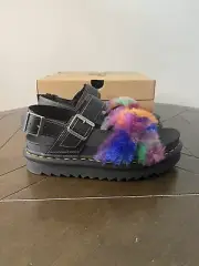 Dr. Martens Voss II Fluffy Sandals Size US 7 Women Rainbow Colorful Faux Fur