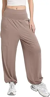[Mintreus] Women's Harem Pants, High Waist Boho Palazzo Trousers with Front Pockets Summer Hippie Pants 2025, Apricot, Medium