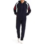 Men's Navy Blue Colorblock Hoodie and Jogger Tracksuit Set Classic Activewear