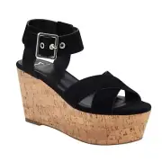 Marc Fisher LTD Cacie Suede Platform Wedge Sandal Black 9M NEW