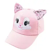 Kids Girl Cartoon Cats Glitter Sequins Ear Baseball Cap Toddler Snapback Hats Dark Pink