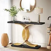 Luxsuite Console Table Wooden Narrow Table Side Desk Faux Marble Black for Living Room Entrance Entry Office
