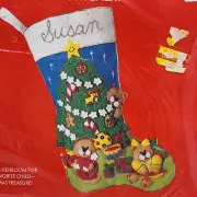 Columbia Minerva Felt Stitchery Christmas Stocking Teddy Bear Christmas NIP