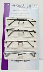 4 Pack Foster Grant XTRA SIGHT David & Pacey Reading Glasses +1.25