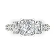 4.36 Accent 3 stone Emerald Engagement Promise Anniversary Ring 14K White Gold