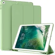 ZKTUYU Case for ipad 9.7 inch 6th / 5th Generation 2018/2017 with Pencil Holder Auto Sleep/Wake Tri-fold Case, Slim Soft TPU Back Smart Cover A1822, A1823, A1893, A1954, Green