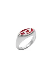 [Diesel] Diesel - Red enamel and stainless steel signet ring - Rings - Unisex - Silver 9 Silver