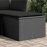 Poly Rattan Garden Stool with Cushion and Storage, Black, 55x55x37 cm – Outdoor Patio Ottoman Bench with Water-Resistant Bag, Durable Easy-Care Seating, UV & Weather Resistant