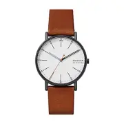 Skagen Men's Signatur Quartz Analog Stainless Steel and Leather Watch, Color: Br