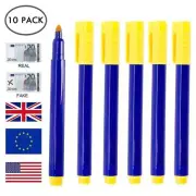Money Tester Pen 10 Fake Detector Marker Counterfeit Forged Bank Notes Checker<>