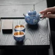 宁暄 handmade gilt silver Yuxi teapot blue and white hand-painted set portable