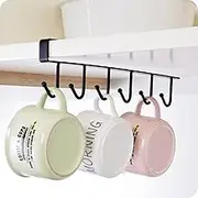 Under Cabinet Hooks Hanging Cup Holder Kitchen Hook Rack Punch-Free Wall Cabinet Kitchen Organiazer Rack Hanging Cup Holder (Black)