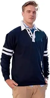 [Traditional Craft] Men's Rugby Shirt Long Sleeves Navy Irish Trinity College, Navy, Medium