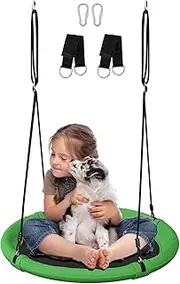 Ansionsol 24 Inch Saucer Tree Swing Set for Kids & Adults, Adjustable Flying Swing Seat for Backyard or Outdoor Playground, Green & Black