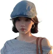 [MINAKOLIFE] Womens Mens Classic Washed Cotton Denim Newsboy Cap Adjustable Flat Hat Gatsby Ivy Collection