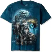 Wolf Lookout Wolves Waterfall Moon Pack Dogs Animal Blue Mountain T-Shirt S-3X