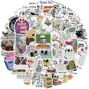 Gywyw Funny Skull Reading Book Flower Stickers, 50 Pcs Vinly Cartoon Decals for Hydroflasks Water Bottle Laptop Guitar Car Bike Helmet Bbumper
