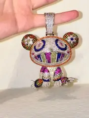 14K White-GOLD-FINISH Stamp Colorful Frog 12mm Miami Cubans Chain & Pendant