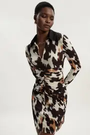 Tall Animal Print Crepe Collared Mini Dress